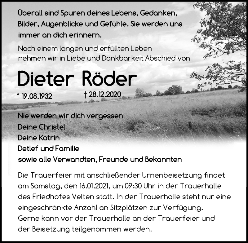  Traueranzeige für Dieter Röder vom 09.01.2021 aus Märkische Oderzeitung