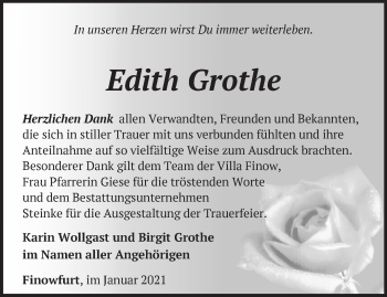 Traueranzeige von Edith Grothe von Märkische Oderzeitung