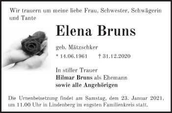 Traueranzeige von Elens Bruns von Märkische Oderzeitung