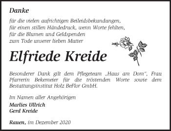 Traueranzeige von Elfriede Kreide von Märkische Oderzeitung