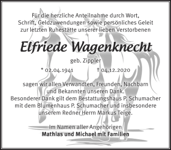 Traueranzeige von Elfriede Wagenknecht von Märkische Oderzeitung