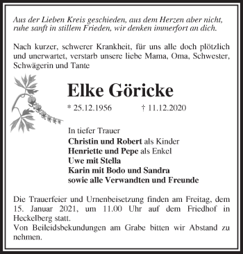 Traueranzeige von Elke Göricke von Märkische Oderzeitung