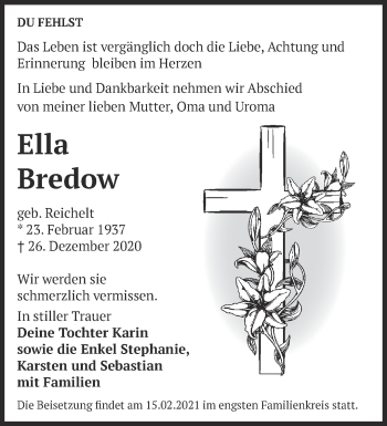 Traueranzeige von Ella Bredow von Märkische Oderzeitung