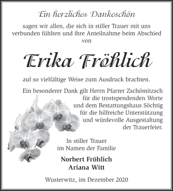 Traueranzeige von Erika Fröhlich von Märkische Oderzeitung