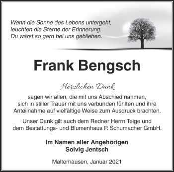 Traueranzeige von Frank Bengsch von Märkische Oderzeitung