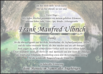 Traueranzeige von Frank Manfred Ulbrich von Märkische Oderzeitung