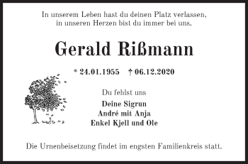 Traueranzeige von Gerald Rißmann von Märkische Oderzeitung