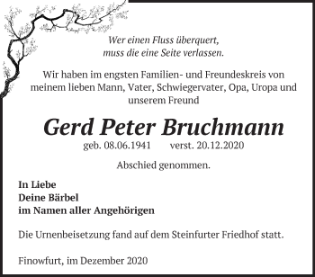 Traueranzeige von Gerd Peter Bruchmann von Märkische Oderzeitung