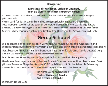 Traueranzeige von Gerda Schubel von Märkische Oderzeitung