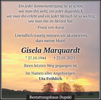 Traueranzeige von Gisela Marquardt von Märkische Oderzeitung