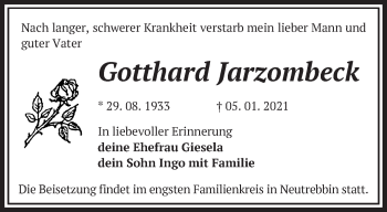 Traueranzeige von Gotthard Jarzombeck von Märkische Oderzeitung