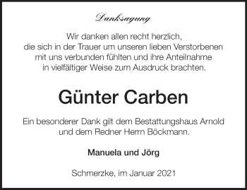 Traueranzeige von Günter Carben von Märkische Oderzeitung