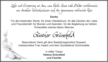 Traueranzeige von Günther Grünefeld von Märkische Oderzeitung