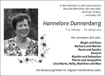 Traueranzeige von Hannelore Dannenberg von Märkische Oderzeitung