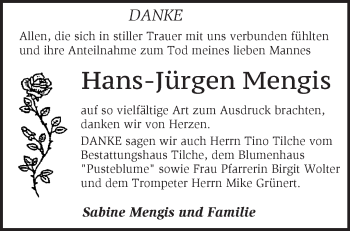 Traueranzeige von Hans-Jürgen Mengis von Märkische Oderzeitung