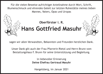 Traueranzeige von Hans Gottfried Masuhr von Märkische Oderzeitung