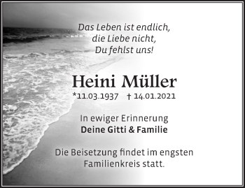 Traueranzeige von Heini Müller von Märkische Oderzeitung