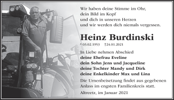 Traueranzeige von Heinz Burdinski von Märkische Oderzeitung