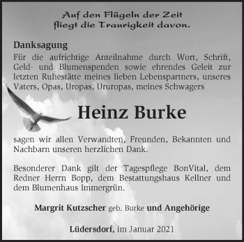 Traueranzeige von Heinz Burke von Märkische Oderzeitung