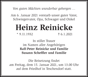 Traueranzeige von Heinz Reinicke von Märkische Oderzeitung