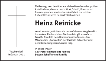 Traueranzeige von Heinz Reinicke von Märkische Oderzeitung