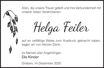 Traueranzeige von Helga Feiler von Märkische Oderzeitung