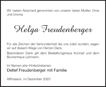 Traueranzeige von Helga Freudenberger von Märkische Oderzeitung