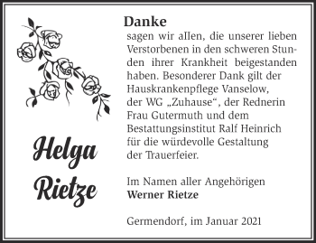 Traueranzeige von Helga Rietze von Märkische Oderzeitung