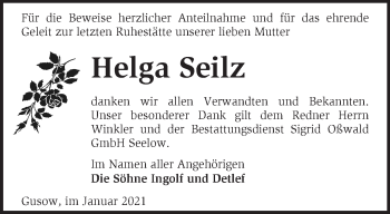 Traueranzeige von Helga Seilz von Märkische Oderzeitung