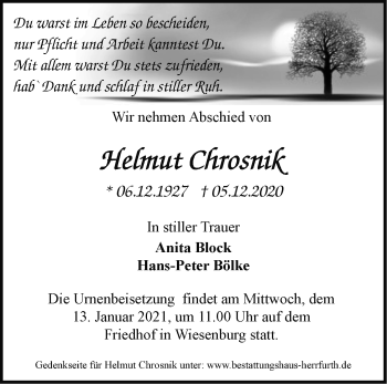 Traueranzeige von Helmut Chrosnik von Märkische Oderzeitung