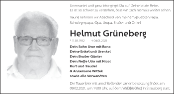 Traueranzeige von Helmut Grüneberg von Märkische Oderzeitung