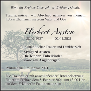 Traueranzeige von Herbert Austen von Märkische Oderzeitung