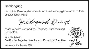 Traueranzeige von Hildegard Dunst von Märkische Oderzeitung