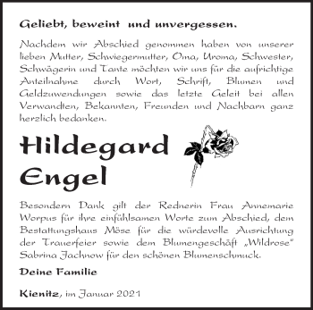 Traueranzeige von Hildegard Engel von Märkische Oderzeitung