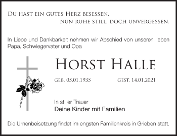 Traueranzeige von Horst Halle von Märkische Oderzeitung