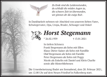 Traueranzeige von Horst Stegemann von Märkische Oderzeitung