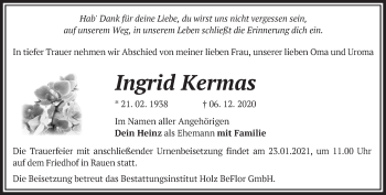 Traueranzeige von Ingrid Kermas von Märkische Oderzeitung