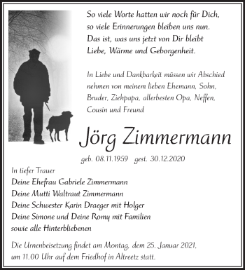 Traueranzeige von Jörg Zimmermann von Märkische Oderzeitung