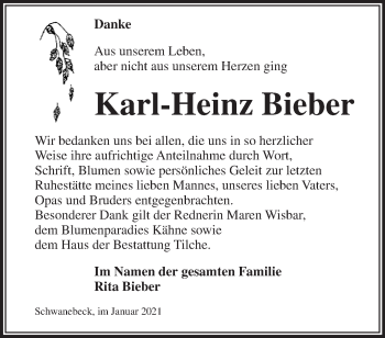 Traueranzeige von Karl-Heinz Bieber von Märkische Oderzeitung