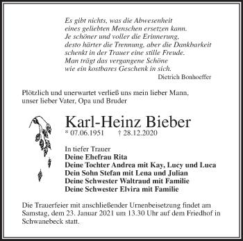 Traueranzeige von Karl-Heinz Bieber von Märkische Oderzeitung