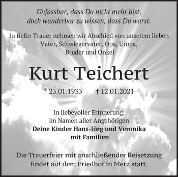 Traueranzeige von Kurt Teichert von Märkische Oderzeitung