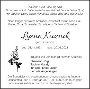 Traueranzeige von Liane Kuznik von Märkische Oderzeitung