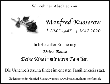 Traueranzeige von Manfred Kusserow von Märkische Oderzeitung