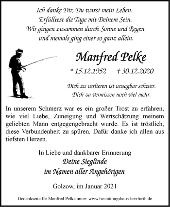 Traueranzeige von Manfred Pelke von Märkische Oderzeitung