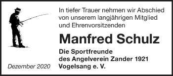 Traueranzeige von Manfred Schulz von Märkische Oderzeitung