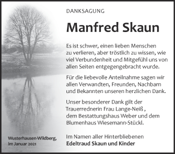 Traueranzeige von Manfred Skaun von Märkische Oderzeitung