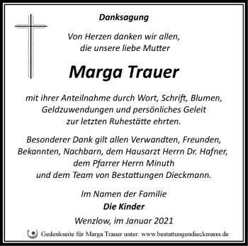 Traueranzeige von Marga  Trauer von Märkische Oderzeitung