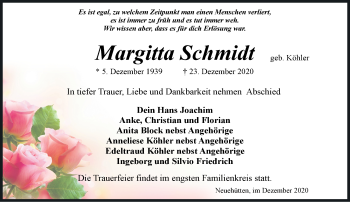 Traueranzeige von Margitta Schmidt von Märkische Oderzeitung