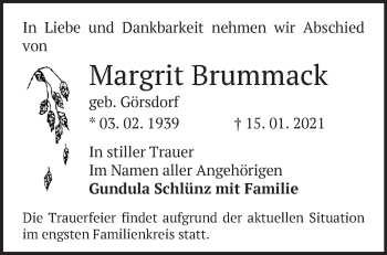 Traueranzeige von Margrit Brummack von Märkische Oderzeitung