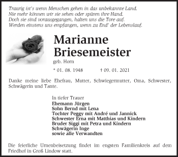 Traueranzeige von Marianne Briesemeister von Märkische Oderzeitung